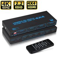 4K 60HZ HDMI Matrix Switch 4x4  4 in 4 Out HDMI 2.0 Matrix Switcher Splitter with SPDIF EDID Extractor IR Control HDCP 2.2 ARC WAZ-J4-1