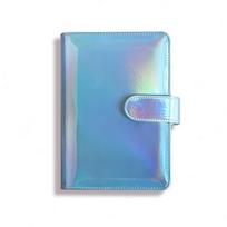 Macaron A6 Leather Hardcover Notebook 6 Ring Binder Laser Shining Color Loose-leaf Binding School Gift Journal for Effective (Blue,no&A6) mėlyna