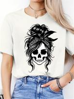Messy Bun Skull Graphic T-shirt XXXXL