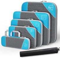 6PCS Travel Compressed Packing Cubes Storage Organizer Set With Shoe Bag Mesh Visual Luggage Portable Lightweight Suitcase Bag Total 6PCS Set mėlyna