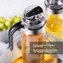 Glass Oil Dispenser with Automatic Opening And Closing, Leak-Proof Oil Bottle Container Small Sesame Oil Soy Sauce Vinegar Bottle Seasoning Bottle