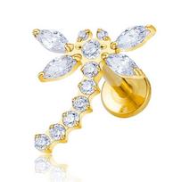 G23 Titanium Alloy Dragonfly Zircon Gold-color 8mm Bar Length Women's & Children's Ear Piercing Jewelry for Anniversary 1.2*8 sidabras
