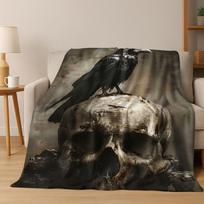 Viking Oding Raven Crow Huginn Muninn Norse Mythology Flannel Blanket,Warm and Cozy Soft Throw Blanket for Home Bedroom Bed Sofa Size: 75*100cm, Weight: 230 GSM