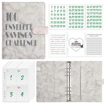 100 Envelope Money Savings Challenge Binder Set A5 PU Leather Students Notebook Marble Budget Binder with Cash Pockets (as the picture,A5)