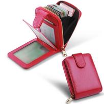 with Buckle PU Leather Card Holder Large Capacity Small Card Bag Portable Coin Purse  Outdoor Rose Red&Card Holder