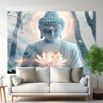 Buddha Tapestry Wall Hanging White Lotus Zen Decor for Meditation Room Home Spiritual Yoga Studio Minimalist Enlightenment Art 100X70CM