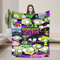 Warm Soft BlanketKids Travel Invaders Zims Gir Throw Blanket Flannel Bedspread For Couch Chair Sofa Bed Print Sofa Bed Cover Size: 75*100cm, Weight: 230 GSM