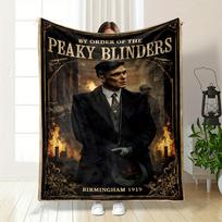 A Suited Figure Stands Amidst Flames with a Vintage Backdrop and Text. for All Seasons Blanket Lunch Break Throw Gift 75X95CM