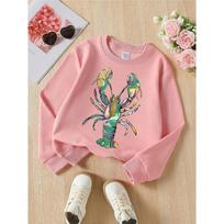 Crewneck Sweatshirt for Girls Featuring a Vibrant Lobster Design with Glitter Details. Suitable for Machine Washing, Perfect for Spring And Autumn 110 rožinė
