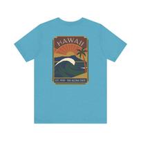 Hawaii Surf Sunset Art Deco T-Shirt | Retro Ocean Wave Graphic Tee | Aloha State Pride Gift 2XL