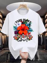 Tropical Hawaiian Shirt - 100% Cotton Casual Crew Neck T-shirt with Vibrant Floral Print S įvairiaspalvis
