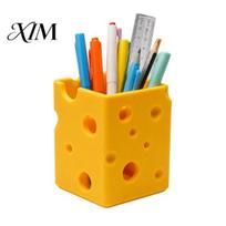 Cheese Shaped Pen Holder Creative 3D Printed Holder, Cute Desktop Organizer, Multipurpose Storage Container Multifunctional Ornament for Home 1pc