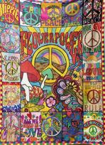 Flower Power Peace Sign Patchwork Throw Vibrant Colors for Home Cozy and Warm Ideal for Any Room Size: 75*100cm, Weight: 230 GSM