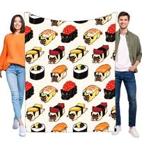 Sushi Pug Dog Cartoon Blanket, Super Soft Flannel Fleece Throw, Warm Cozy Lightweight for Bed Sofa Couch Travel, Funny Pet Lover Size: 75*100cm, Weight: 230 GSM