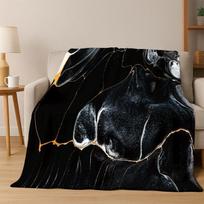 Luxurious Marble Colorful Gold Black Flannel Blanket Soft Warm Blanket Throw Blanket for Bedroom Living Room Bed Travel Picnic Size: 75*100cm, Weight: 230 GSM