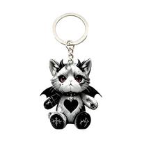 2D Flat Wounded Cat Keychain Acrylic Kitten Pendant Spooky Design Bag Charm  Bag Decoration StyleH