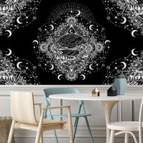 White Black Sun Moon Mandala Tapestry Wall Hanging Celestial Wall Tapestry Hippie Wall Carpets Dorm Decor Psychedelic Tapestry 95x70CM
