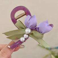 Exquisite Summer Hair Claw with Tulip Flowers and Pearls Gentle and Sweet Hair Accessory Luxurious bowknot butterfly claw clips