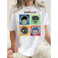 Women's Gorillaz Band Graphic Print T-Shirt Casual Crew Neck Short Sleeve All-Season Top S balta