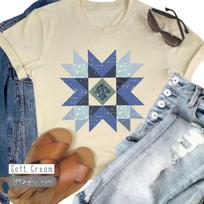 Blue Texas Star Quilt Block Shirt: Women's Western Tee S
