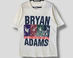 Vintage 90s Bryan Adams waking up the world tour T-Shirt American rock singer single stitch white band tee Large S