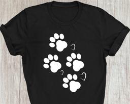 Cat Paw PrinT-Shirt, Dog Paw Print T-Shirt, Funny T-Shirt Cat Mama Dog Mum Pet Lover Shirt Cat Dad Lovers Dog Mom Birthday Gift Xmas Tee Tops S
