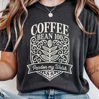 Coffee Bean 100 Crest T-Shirt, Pardon My Welsh Shield Tee, Sarcastic Vintage Coffee Humor Gift, Anti-Social Dark Academia Shirt 4XL