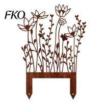 Soil Insert Garden Stake Rusty Flowers Stake, Distressed Metal Flower Yard Art Outdoor Decoration Retro 2D for Lawn F