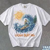 Vintage Gogh Surfing Shirt Retro Surfing Lover TShirt Big Wave T-shirt Graphic Beach 90s Gift Tee XL