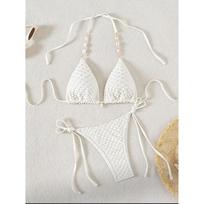 Seksualus Bikini Komplektas Moteriškas Maudymosi Kostiumas Dviejų Dalių Maudymosi Kostiumas Prašmatni Puošyba Kaklą Surišamas Atviras Nugara Maudymosi Mada Paplūdimio Apranga S balta