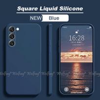 For Samsung Galaxy S23 Case Liquid Silicone Plain Rubber Capa TPU Protector For Samsung S23 Plus Ultra S22 S21 FE Cover Case S23 Ultra mėlyna