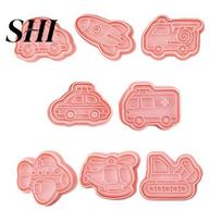 Kitchen 8Pcs/Set Vehicle Pattern Cookie Cutters Reusable PP Home Children Holiday Mould Stencils for Kids Baking 8pcs
