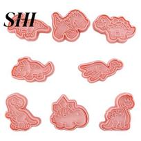 Pastry Mold 8Pcs Biscuit Anti-deformation Easy Release PP Baking Cartoon Dinosaur Shaped Bakery Supplies Fondant rožinė