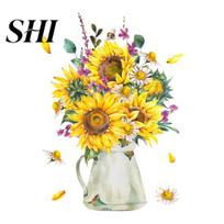 Wall Sticker Toilet Bowl Self-adhesive Removable Non-fading No Residue Decorative Vivid Sunflower Floral Bathroom Home Supply Decal Sunflower