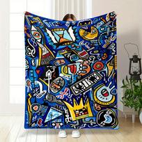 Bold Abstract Shapes, Symbols, and Objects On Vibrant Blue Background. for All Seasons Blanket Lunch Break Throw Gift 75X95CM