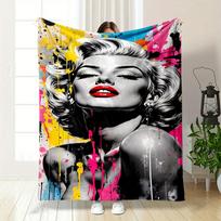 A Grayscale Portrait with Vibrant Paint Splashes In Yellow, Pink, and Blue. for All Seasons Blanket Lunch Break Throw Gift 75X95CM