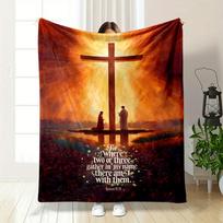 Radiant Cross Glowing Within Vibrant Orange Hues, Surrounded by Text. for All Seasons Blanket Lunch Break Throw Gift 75X95CM