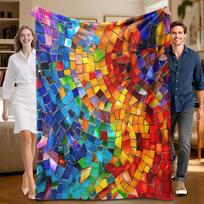 1 Piece Colorful Mosaic Flannel Blanket, Soft for Sofa, Bed, Office, All-season Use. 75X95CM