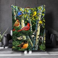 Vibrant Forest Birds Throw Blanket - Cozy All-Season Lightweight Plush, Perfect for Sofa, Bed, Travel, Camping, Living Room - So 75X95CM