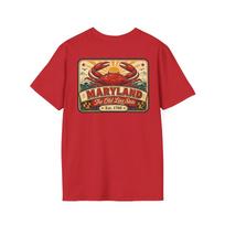 Maryland Old Line State T-Shirt | Vintage Mid-Century Travel Luggage Tag Tee | Chesapeake Bay Crab Souvenir | MD Road Trip Gift S