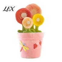 Cute Kitchen Measuring Tools 4Pcs Flower Spoons Set, Ceramic Nesting Cups with Stand, Compact Storage Baking Tool for Coffee Tea, Gift Bakers Sturdy A