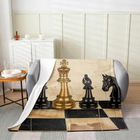 Geometric Grid Fleece Throw Blanket Retro Chess Style for Bed Decor Brown Checkerboard Plaid Flannel Queen x Inches Size: 75*100cm, Weight: 230 GSM