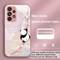 Beaded Panda Silver For Samsung Galaxy S23 U Ltra 24 Plus S20 21 FE S25 Ultra A70 A72 73 51 52 53 Tempered Glass Phone Case Samsung S21 FE