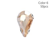 50Pcs/Pack Water Drop Shape Glass Crystal Stones Sew On Diamond Beads Ornament  For Needlework 50Pcs Color 6