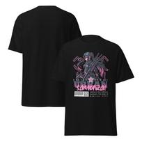 Urban Samurai T-Shirt, Deadly Female Warrior Art, Katana and Gun Fusion Design, Cyberpunk Streetwear Tee, Pink & Black Ninja Aesthetic M