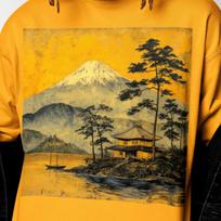 Vintage Japanese Landscape T-Shirt | Mount Fuji and Traditional House Graphic Tee | Ukiyo-e Nature Art Shirt M