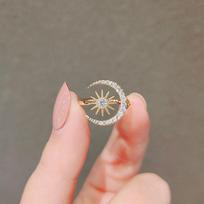Ring light luxury Synthetic Zirconia moon sun opening female adjustable index ring simple fashion ring Adjustable Opening auksinė