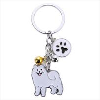 Women White Maltese Enamel Animal Bell Husky Dog Keychain Pet Keyring Dog Pendant Pet Keychain Samoyed