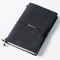 Genuine Leather Hardcover Traveler Notebook Handmade Vintage Cowhide Diary Journal Sketchbook Organiser Planner TN Notebook (Black,A5 Size 22x15.5cm) juoda