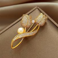 Rhinestone 1pc Tulip Brooch Fashion Accessory, Ideal for Birthday Gifts, Party Supplies, and Clothing Decoration auksas
